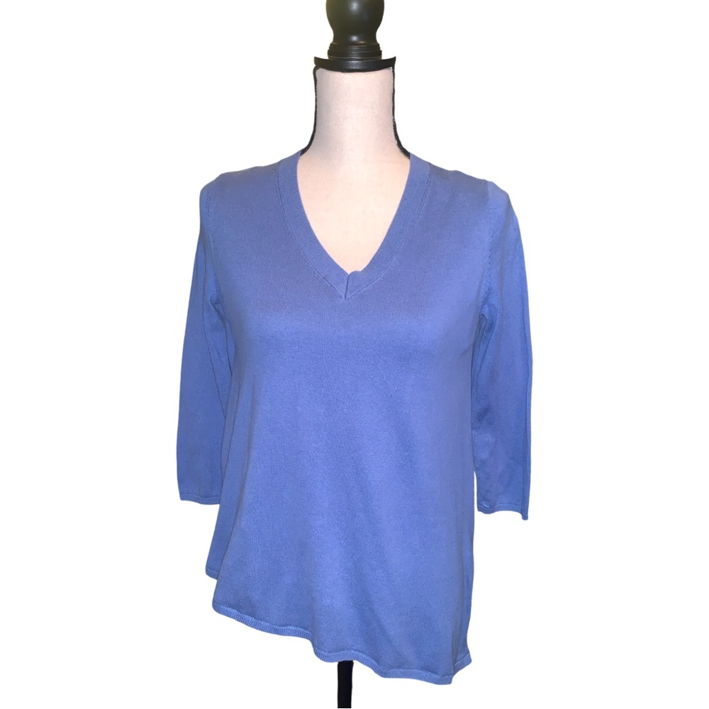 Massimo Dutti Blue Cotton/Silk Asymmetrical V-Neck Pullover Sweater Xs Preppy